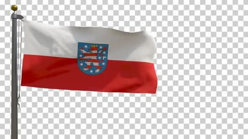 Waving Thuringia Flag on Pole with Alpha Channel
