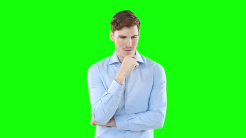 Caucasian man on green background