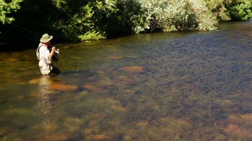 Man fly fishing in river