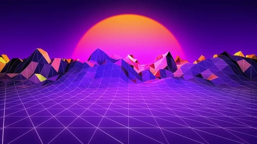 80s vintage retro sunset landscape