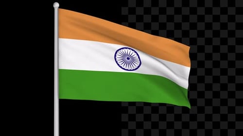 India National Flag Waving with Alpha Channel