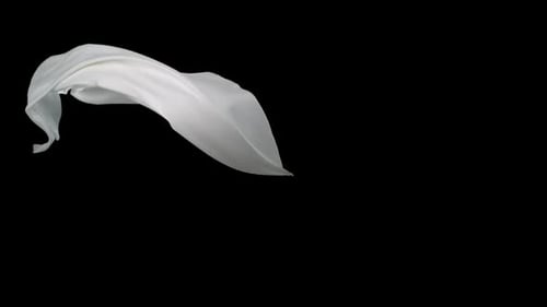 White Fabric Flowing Against Black Background in Slow Motion