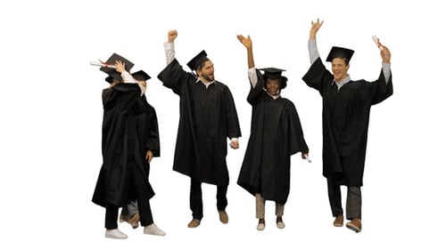 Excited Graduates Celebrate with Hand Stack Ceremony