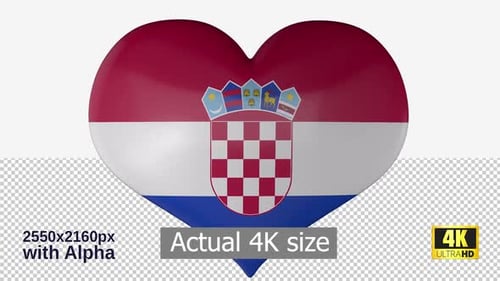 Rotating 3D Croatia Flag Heart with Alpha Channel