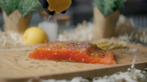 Lemon Juice Squeezed Over Fresh Salmon Filet