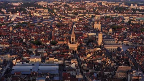 European cathedral in city center drone zoom in shot golden hour Stock HD 30p