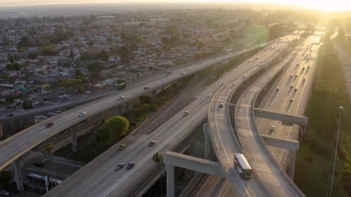 The Intersecting freeway road overpass. Top view.