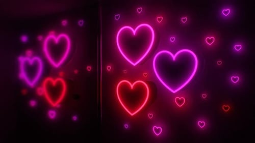Animated Neon Hearts Love Loop Background