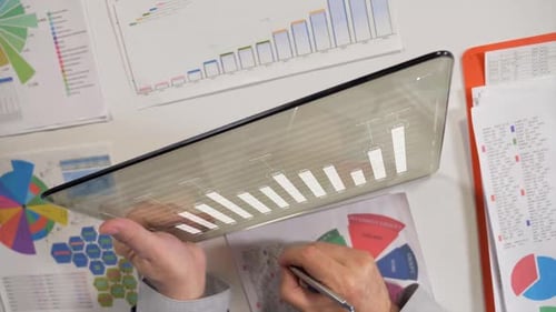 Data Analysis on Transparent Tablet in Bright Workplace