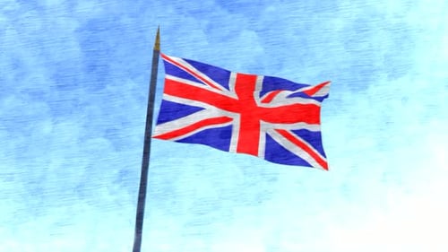 Animated United Kingdom Flag Waving with Artistic Painted Effect