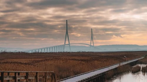 Pont de Normandie, France, Timelapse - Le pont routier à haubans du Pont de Normandie