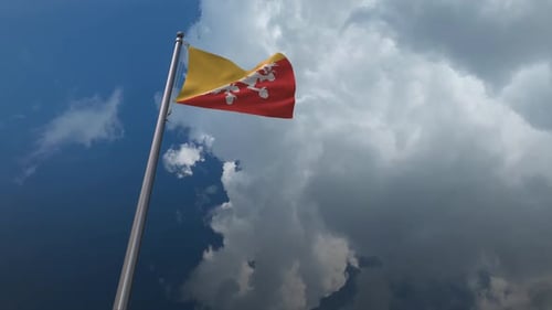 Realistic 3D Animation of Bhutan Flag Waving Against Dynamic Sky