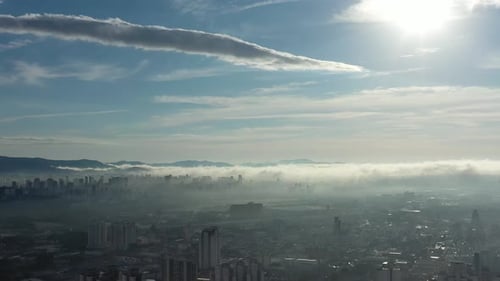 Fog Enshrouded Cityscape Aerial View