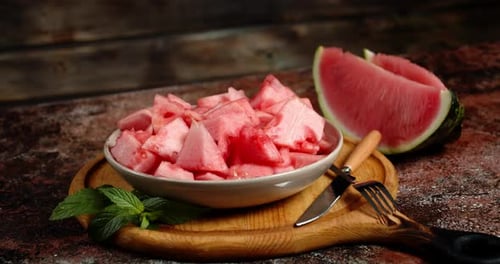 Sliced Watermelon on a Plate Slowly Rotates