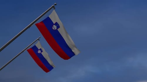 Slovenian National Flag Waving in Realistic Blue Sky 3D Animation