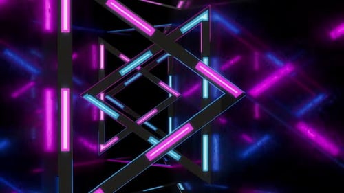 Abstract Futuristic Neon Triangle Tunnel Loop Background