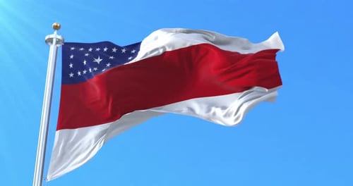 Realistic Waving Flag Animation Against Blue Sky Background