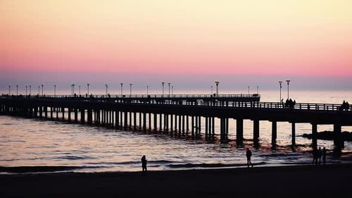 Sea View With Pier And Tourist In Slow Motion