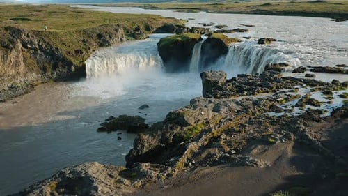 Iceland Landscape Drone View of Godafoss Waterfall