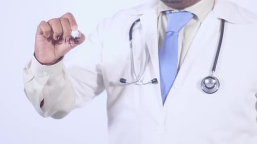 Doctor Writing Bile on Transparent Surface