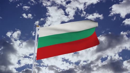 Bulgarian Flag Waving in Blue Sky with Clouds