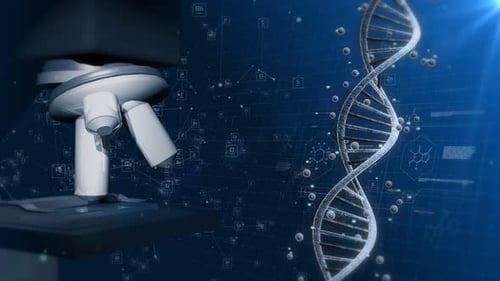 Futuristic DNA Helix and Microscope Science Medical Background Animation