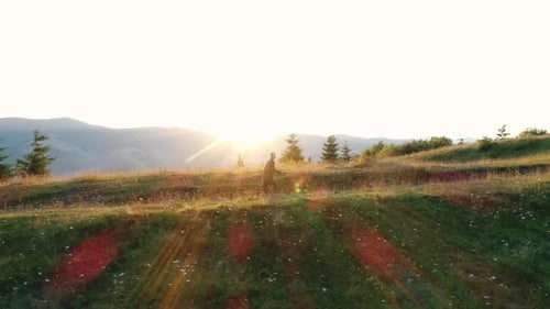 Guy Walks in Nature Among the Sun's Rays