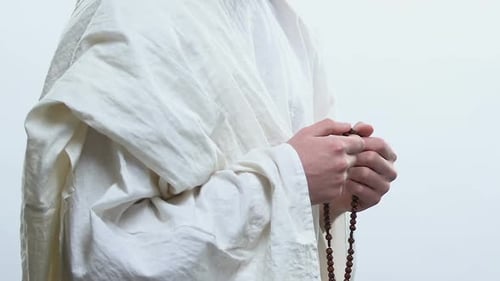 Prophet Praying to God Using Prayer Beads to Mark Repetitions of Prayers, Rosary