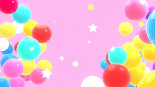 Floating Glossy Spheres and Twinkling Stars Pink Background Animation