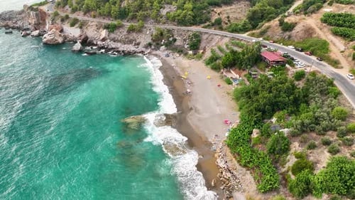 Cloudy summer beach aerial view 4 K