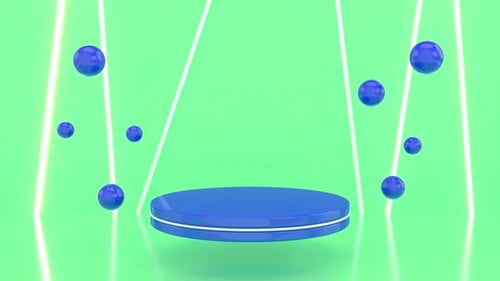 Empty blue podium with glowing led