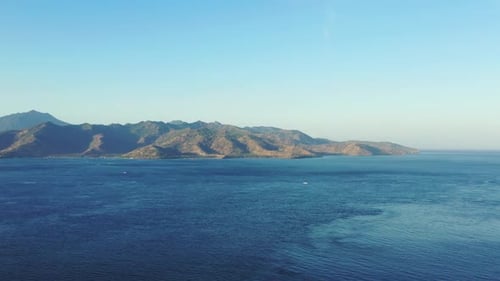 Aerial drone view sky of paradise bay beach adventure by shallow ocean and white sandy background of