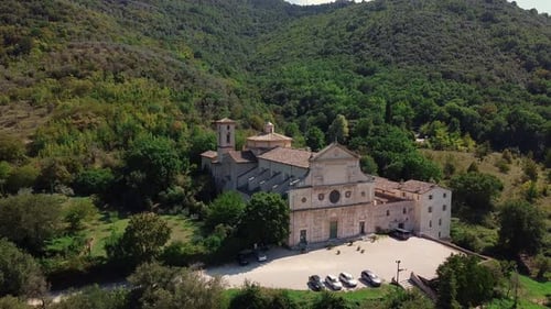 Aerial View of Old Church in the City Suburbs