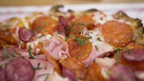Meat Pizza Close Up Panorama