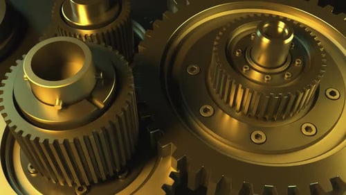 Golden Mechanical Gears Turning Smoothly Loop Background Animation