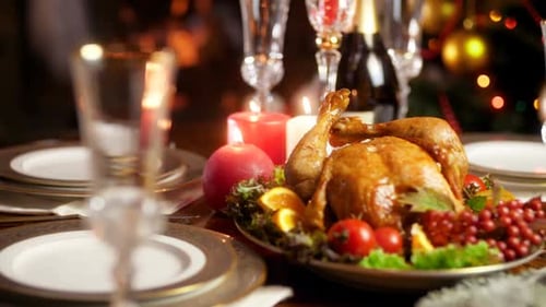 Festive Christmas Dinner Table Setting with Turkey
