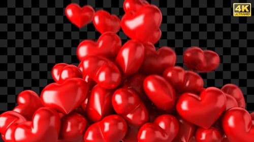 Glossy Red Hearts Falling Transition Overlay