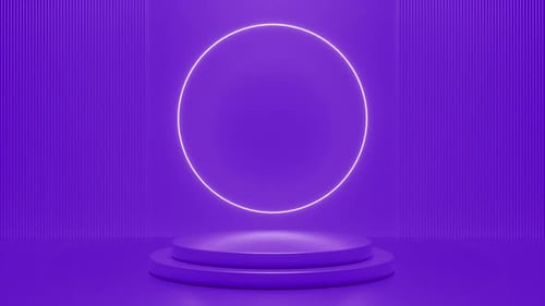 Purple podium with a bright glowing blinking neon circle