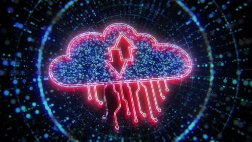 Futuristic Cloud Data Transfer with Glowing Neon Circuitry