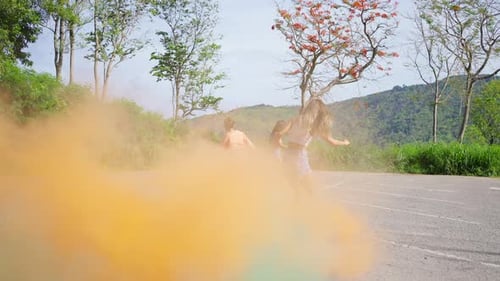 4K Group of Asian woman skateboarding together at skate park on summer vacation.