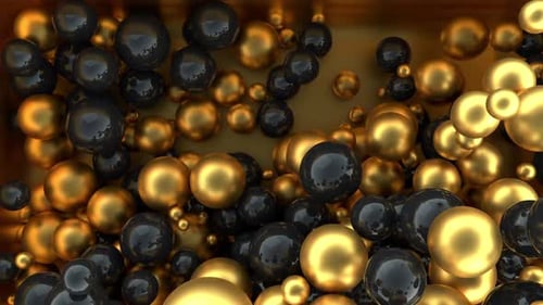 Shimmering Gold and Black Spheres Abstract Motion Background