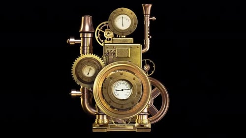 Steampunk Clockwork Machine with Moving Gears and Gauges