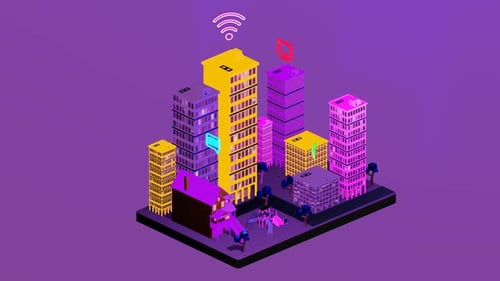 Ville isométrique avec réseau Internet en tant que liaison