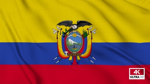 Ecuador National Flag Waving Loop with Coat of Arms