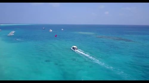 Aerial top down seascape of tropical shore beach lifestyle by clear sea and white sand background of