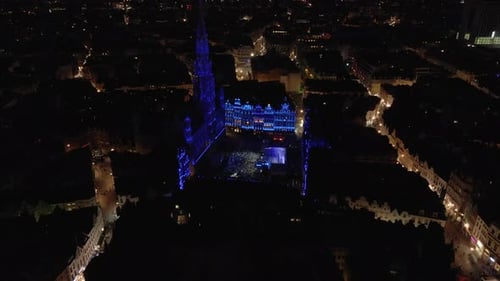 Aerial of nighttime concert at Grand Place Brussels
