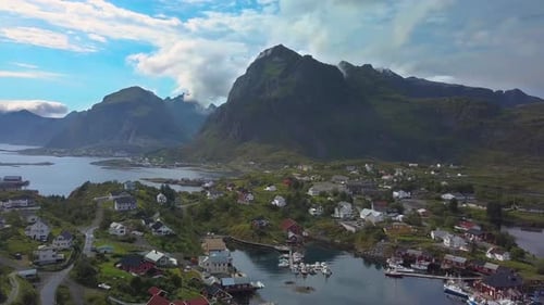 Aerial View of Fishing Town on Lofoten Islands in Norway