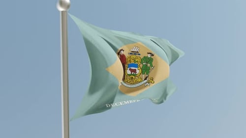 Realistic Delaware State Flag Waving with Blue Sky Background