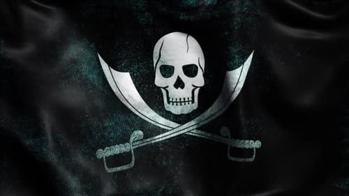 Animated Grungy Pirate Flag Waving Loop with Skull and Crossbones