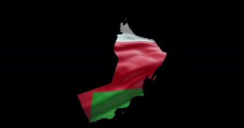 Oman national flag background with country shape outline. Alpha channel animation
